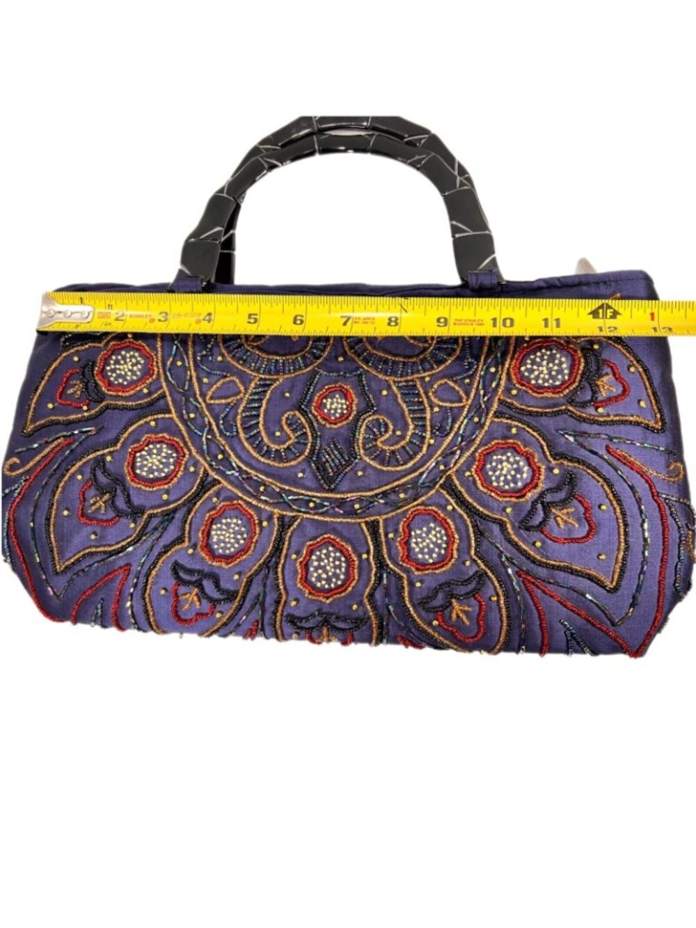 Handcrafted Beaded Purple Evening Bag Intricate Embroidery Sturdy Handles Purse - Picture 13 of 14